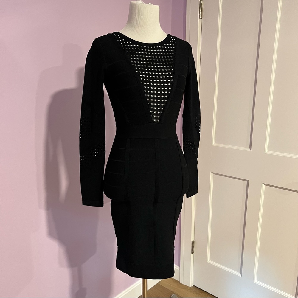 French Connection long sleeve lace detail bodycon dress, 0